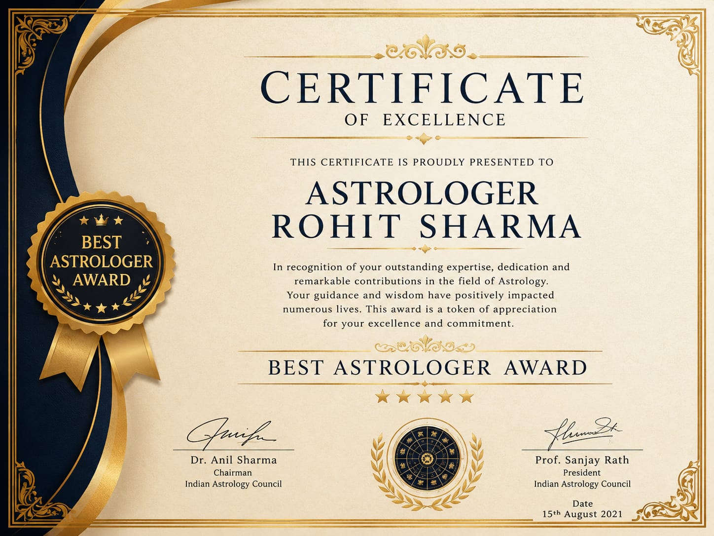 Love Specialist Award certificate of excellence
